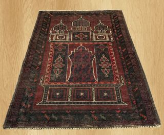Distressed Hand Knotted Vintage Afghan Taimani Balouch Prayer Wool Area Rug 5x4