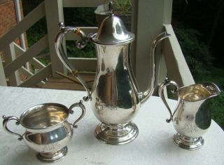 Frank M Whiting Sterling Silver Tea Set Teapot Creamer & Sugar 19.  58 Ozt -