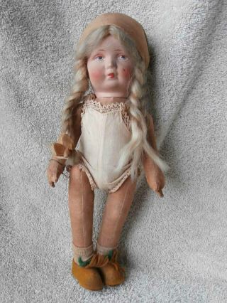 Antique German Bing ? Lenci Kruse Type Cloth Jointed Doll 10 " Painted Face