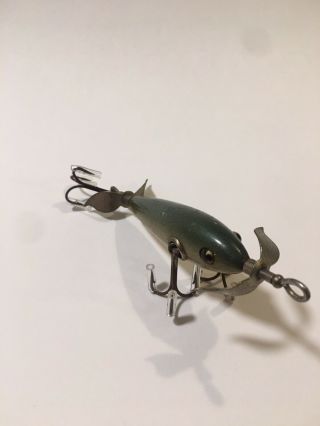Vintage Heddon 100 Minnow Aluminum Green Color 3 Hook Fishing Lure