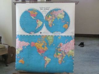 Vintage School Room Champion Series World Political Map - Circa 1950 