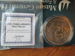 5 Oz.  999 Fine Silver Antique Noble Dragon Round With