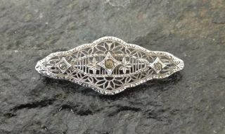 Antique Art Deco Filigree Rhodium Silver Brooch Pin