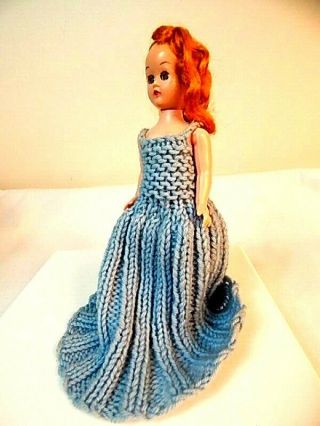 Vintage Mid Century Redhead Red Hair Plastic Doll Handknit Maxi Dress Eyes Blink