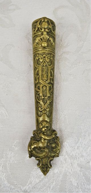 Antique 19th C Brass Knife Sword Dagger Handle Ornate Figural Cherub Design