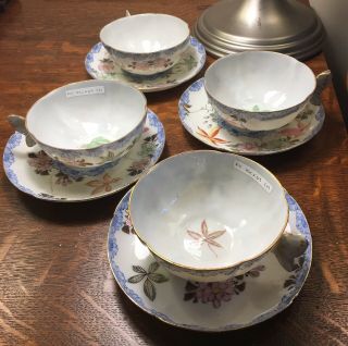 Rare Antique Butterfly Tea Cups Porcelain Set Of 4