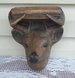Vintage Deer / Stag Head Decorative Faux Carved Wood Wall Shelf Telle M.  Stein