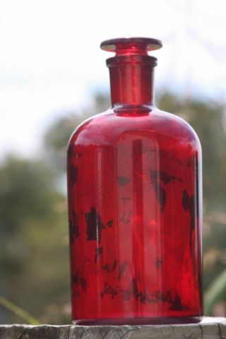 Antique Pyrex 29 Red Apothecary Chemical Laboratory Bottle With Stopper Vintage