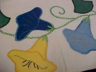 Vintage Antique Quilt Mustache Edge Protector Embroidered Applique Morning Glory