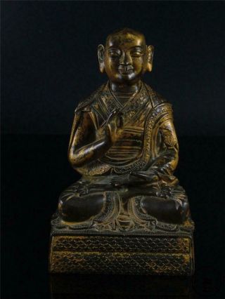 Large Old Chinese Tibet Gilt Bronze Tibetan Buddha Dalai Lama Statue Blessing