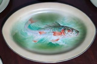 Antique Crooksville Stinthal China Fish Platter & Plate Set 3