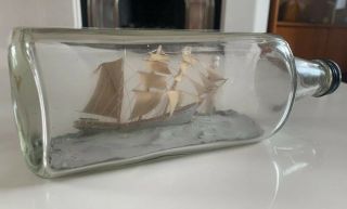 Vintage Ship In A Bottle: Victor 3 Mast Sailing Ship,  Schooner,  3d Lighthouse