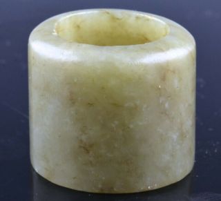 Antique 18/19thc Chinese Carved Yellow Celadon Jade Archers Ring Disc