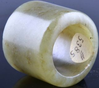 ANTIQUE 18/19THC CHINESE CARVED YELLOW CELADON JADE ARCHERS RING DISC 3