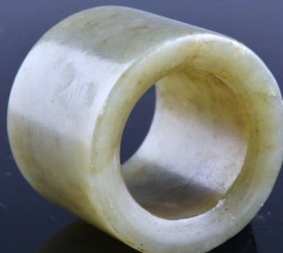 ANTIQUE 18/19THC CHINESE CARVED YELLOW CELADON JADE ARCHERS RING DISC 4