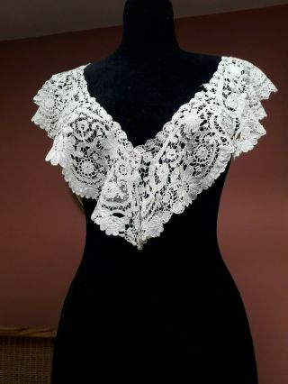 Antique Point De Gaze Lace Bertha Shawl Collar Brussels White Wedding Vintage