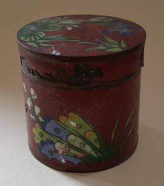 Japanese Red Cloisonné Vintage Art Deco Oriental Antique Cylinder Jar Box