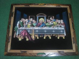 Vtg Painting On Black Felt Velvet Jesus The Last Supper 23 X 19 Made In Mexico