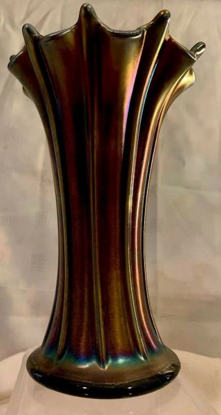 Antique Carnival Deep Iridescent Glass Vase