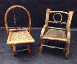 Vintage Miniature Dollhouse Bent Wood Adirondack Style Chairs.  Approx 3 - 3.  5 " Ex