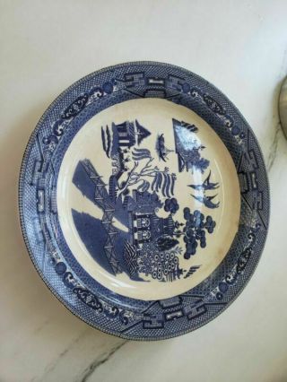 Antique Chop Plate 13 " Blue Willow 1917 Buffalo Pottery Charger Round Platter