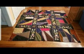 Antique Crazy Quilt Detailed Hand Embroidery Turkey Red Back