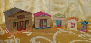 Vintage Wood Nesting House Box - Set Of 5 Houses,  Made In Japan - Shackman