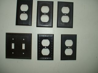 Vintage Brown Bakelite 1 Double Outlet Plate,  5 Wall Switch Plate Outlet Covers