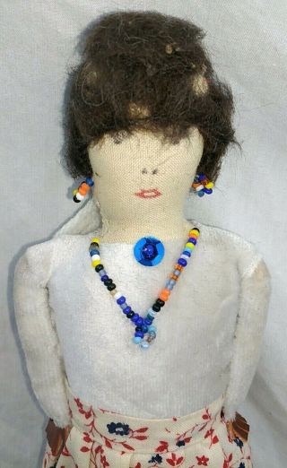Vintage Doll Made by American Indian Bead Necklace Earrings 10 3/4 inches 4