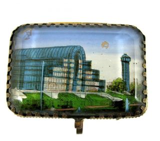 Antique 1851 Crystal Palace Exhibition Trinket Box Souvenir Gilt Metal Glass