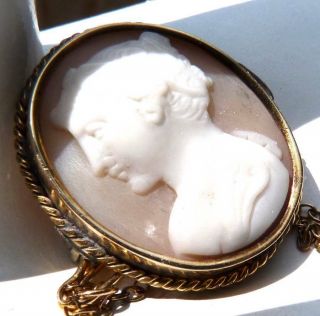 Antique Vintage 9ct Rolled Gold Cameo Brooch Safety Chain Old Cameo Brooch,