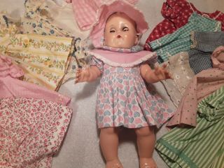 Vintage 1950s Ideal 14 " Betsy Wetsy Doll,  With Molded Hair & 12 Dresses In Variou