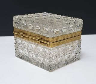 Antique French Bronze & Cut Crystal Casket Jewel Box w Key 4