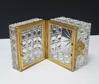 Antique French Bronze & Cut Crystal Casket Jewel Box w Key 5