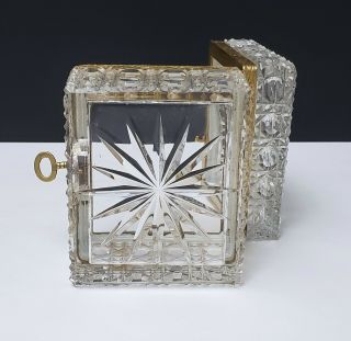 Antique French Bronze & Cut Crystal Casket Jewel Box w Key 6