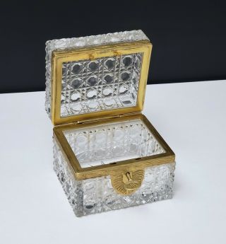 Antique French Bronze & Cut Crystal Casket Jewel Box w Key 7