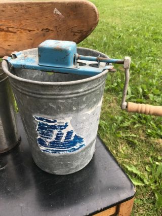 Antique Jiffy Ice Cream Maker Vintage Metal Bucket Mixer 3