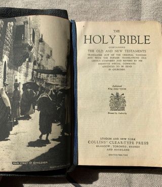 Old Antique Small Holy Bible Leather King James Version Printed In Great Britain