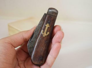 Antique Wooden Handle & Brass Anchor Herder Pocket Knife Sailor / Navy German