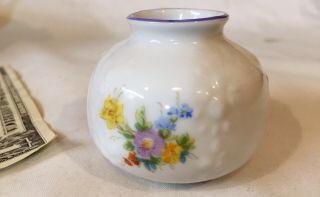 Dollhouse Miniature 2 " X1.  75 " Reutter Porcelain Round Floral Vase Purple Top Rim