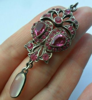Vintage Silver Jewellery Pink Paste Antique Pendant Heart Moonstone Necklace