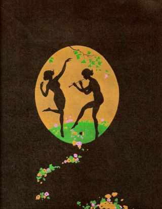 1923 Art Deco Dancing Nymphs Sprite Youths Silhouette Print - Brown Heavy Stock