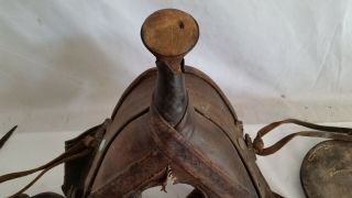 Antique 1800s Civil War Era Western Saddle Well Worn,  Old Leather Hand Tooling 4