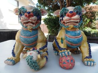 Vintage Hamd Made Asian Chinese Foo Dogs Statues