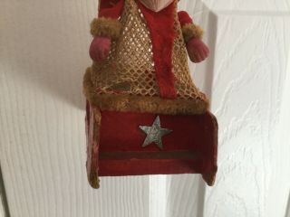 Rare Antique German Santa Claus On Sled Candy Container Christmas Ornament 2