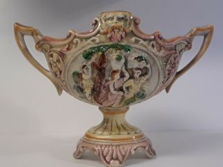 Antique Italy Capodimonte (n) Mark Pedestal Vase/urn Handles Ladies Face 9×12 " L