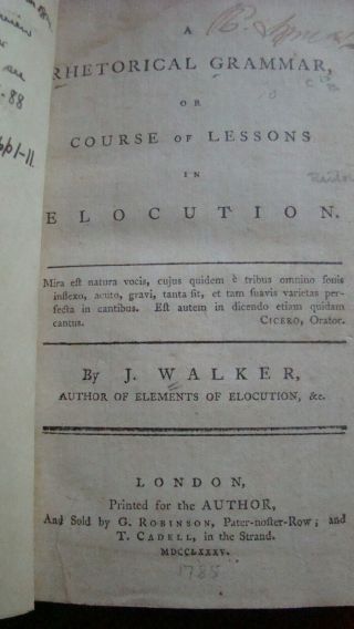 1785 A Rhetorical Grammar By John Walker 1st Edition Antique Book
