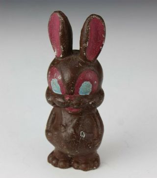 Antique Heavy Cast Iron Chocolate Easter Bunny Rabbit Ears Doorstop Statue Rlc