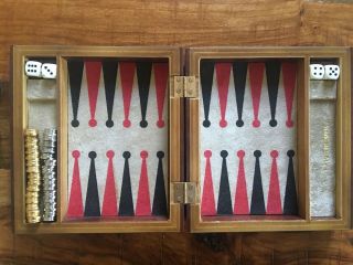 Vintage Antique Wood Backgammon Set; Made In Italy