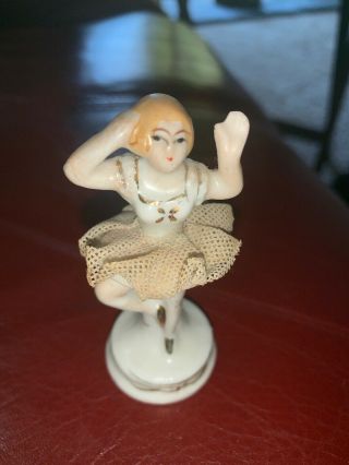 Vintage 3” Dresden Lace Ballerina Girl Dancer Porcelain Figurine Japan